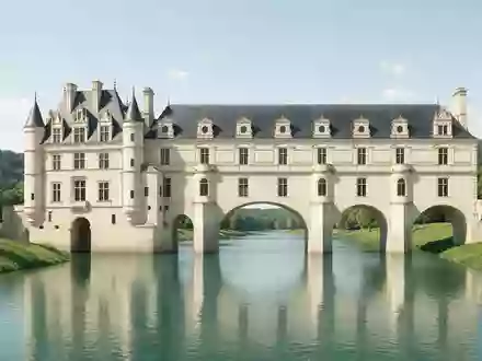 Moderner Architektur-Render zeigt Silhouette von Schloss Chenonceau in Chenonceaux Frankreich, klare Linien und neutrales Tageslicht - Foto: THN