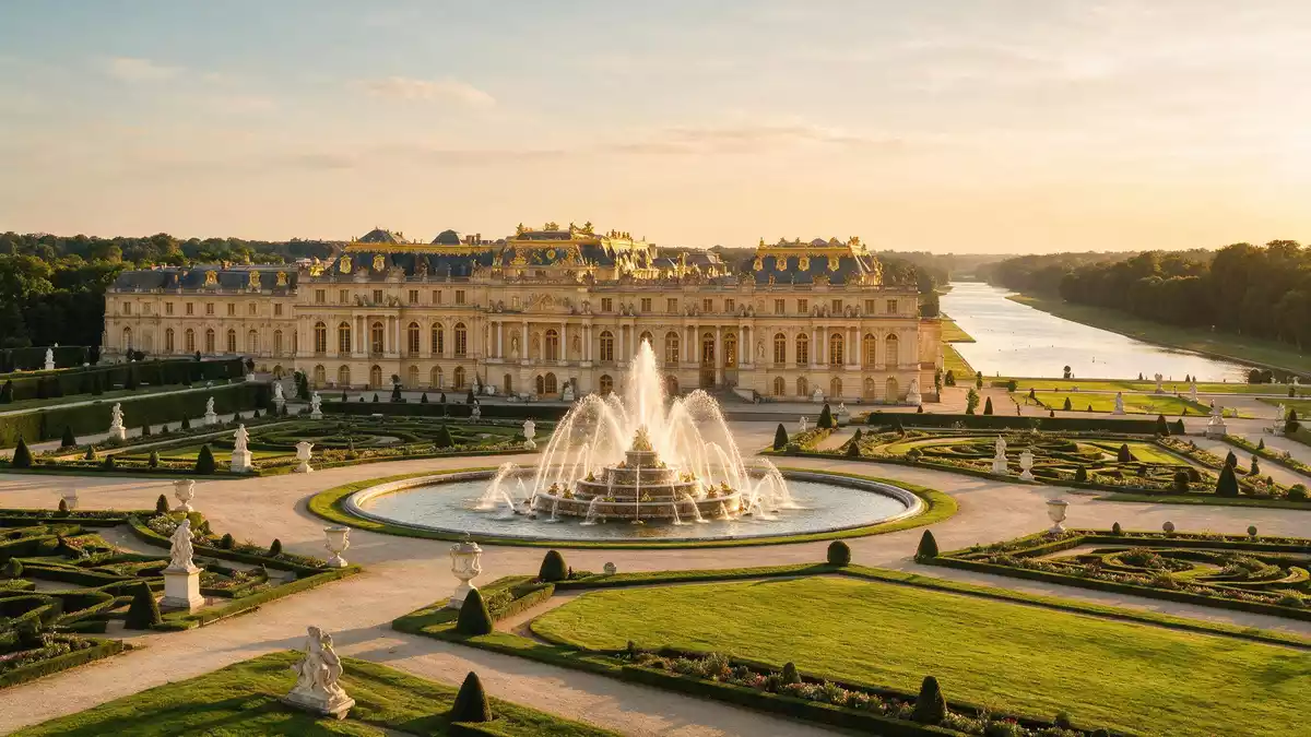 Editorial-Reisemagazinbild vom Wahrzeichen Schloss Versailles in Versailles, Frankreich