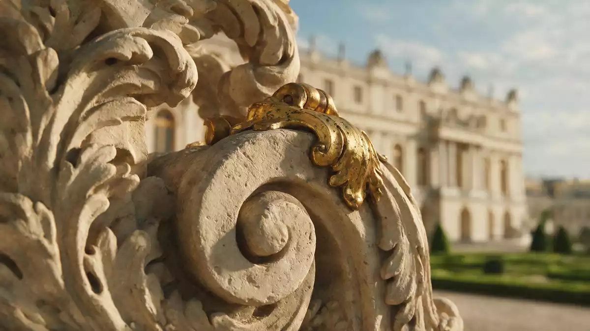Makroaufnahme eines Materialdetails am Wahrzeichen Schloss Versailles, Versailles Frankreich