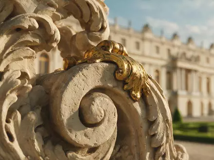 Extreme Makroaufnahme eines Materialdetails am Wahrzeichen Schloss Versailles in Versailles Frankreich, taktile Struktur und weiches - Foto: THN