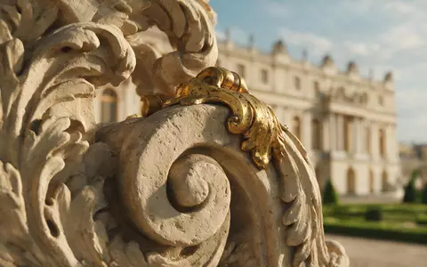 Extreme Makroaufnahme eines Materialdetails am Wahrzeichen Schloss Versailles in Versailles Frankreich, taktile Struktur und weiches - Foto: THN