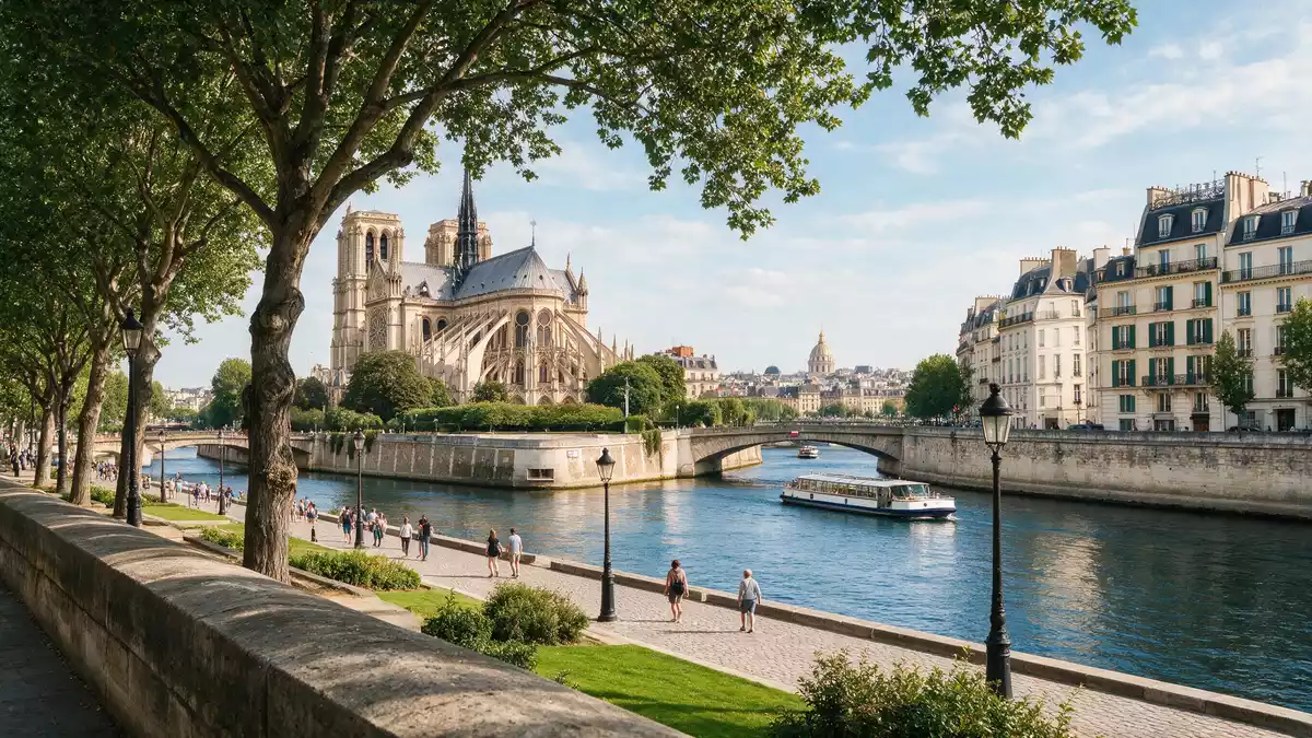 Editorial-Reisemagazinbild vom Wahrzeichen Notre-Dame-Kathedrale Paris in Paris, Frankreich
