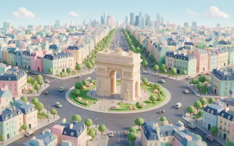 Isometrisches Diorama von Arc de Triomphe Paris und Umgebung in Paris Frankreich, verspielte Low-Poly-Kulisse in - Foto: THN