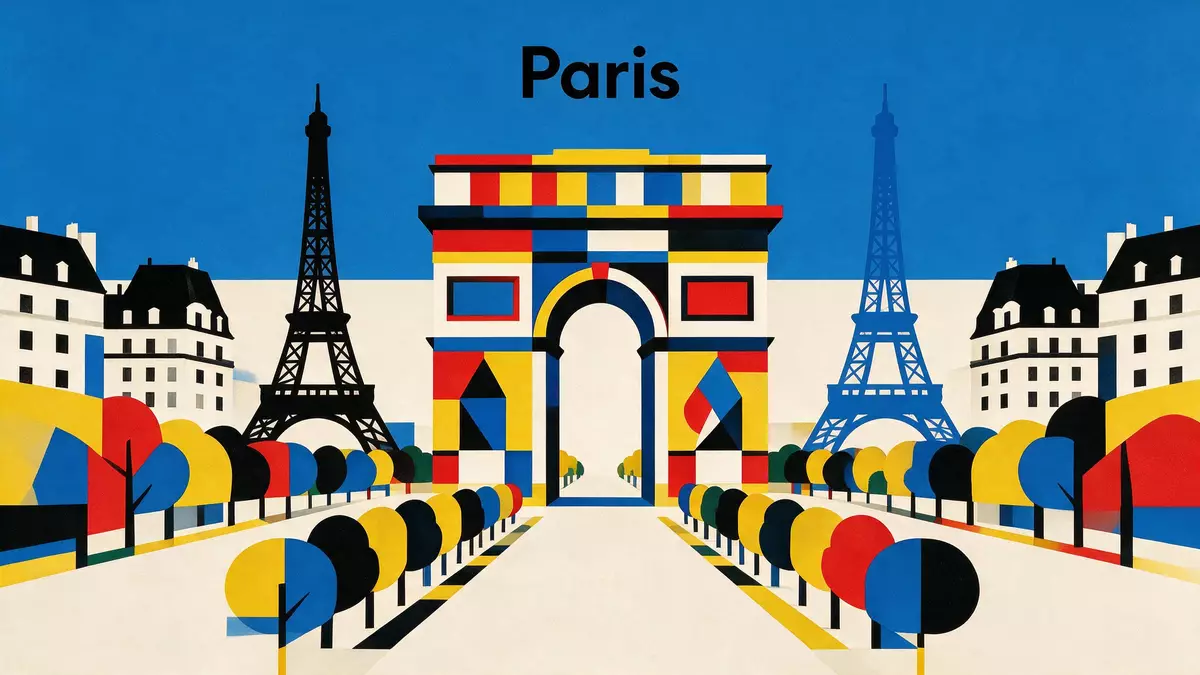 Bauhaus-Poster als Abstraktion von Arc de Triomphe Paris in Paris, Frankreich