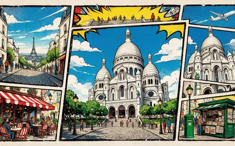 Pop-Art-Comicillustration des Wahrzeichens Sacre-Coeur Paris in Paris Frankreich, kraeftige Konturen Rasterpunkte und satte Farben - Foto: THN
