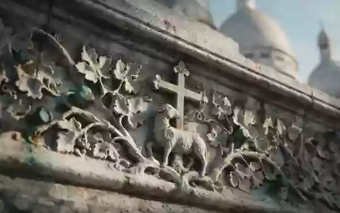Extreme Makroaufnahme eines Materialdetails am Wahrzeichen Sacre-Coeur Paris in Paris Frankreich, taktile Struktur und weiches - Foto: THN