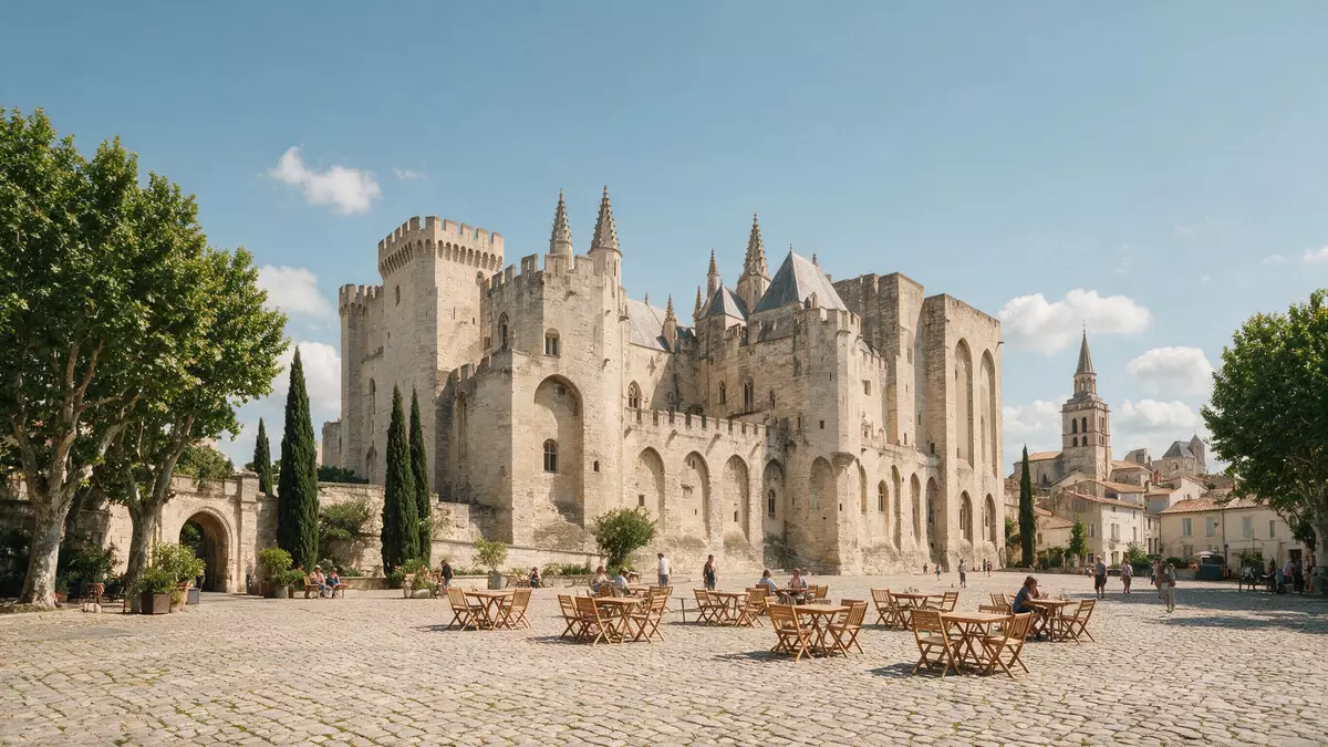 Editorial-Reisemagazinbild vom Wahrzeichen Papstpalast Avignon in Avignon, Frankreich