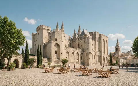 Editorialbild im Reisemagazin-Stil vom Wahrzeichen Papstpalast Avignon in Avignon Frankreich, ausgewogene Bildgestaltung und natuerliches Umgebungslicht - Foto: THN