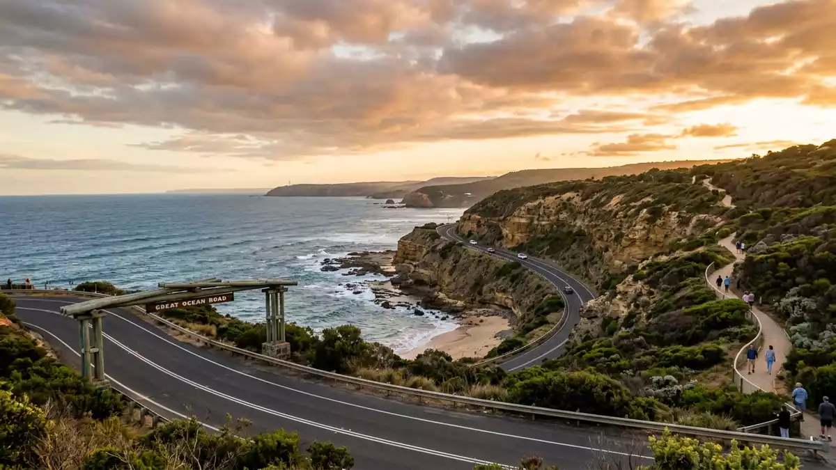 Fotorealistische Ansicht von Great Ocean Road in Torquay, Australien im Abendlicht