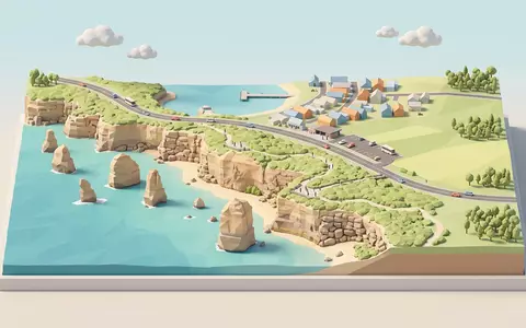 Isometrisches Diorama von Zwölf Apostel Australien und Umgebung in Port Campbell Australien, verspielte Low-Poly-Kulisse in - Foto: THN