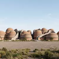 Moderner Architektur-Render zeigt Silhouette von Purnululu-Nationalpark in Kununurra Australien, klare Linien und neutrales Tageslicht - Foto: THN