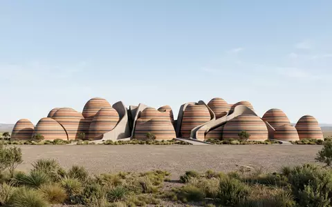 Moderner Architektur-Render zeigt Silhouette von Purnululu-Nationalpark in Kununurra Australien, klare Linien und neutrales Tageslicht - Foto: THN