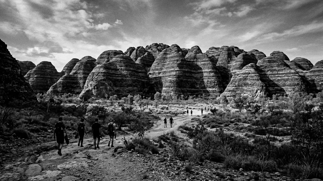 Schwarzweiss-Reportage vom Wahrzeichen Purnululu-Nationalpark in Kununurra, Australien