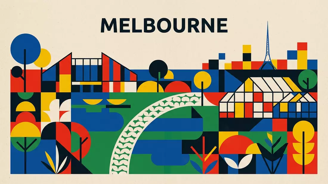 Bauhaus-Poster als Abstraktion von Royal Botanic Gardens Melbourne in Melbourne, Australien