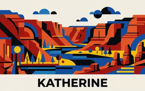 Bauhaus-Poster als geometrische Abstraktion von Nitmiluk-Nationalpark in Katherine Australien, kraeftige Grundfarben und harte Formkanten - Foto: THN