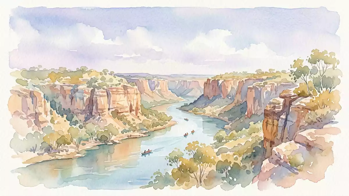 Aquarell-Illustration von Nitmiluk-Nationalpark in Katherine, Australien als Reiseposter