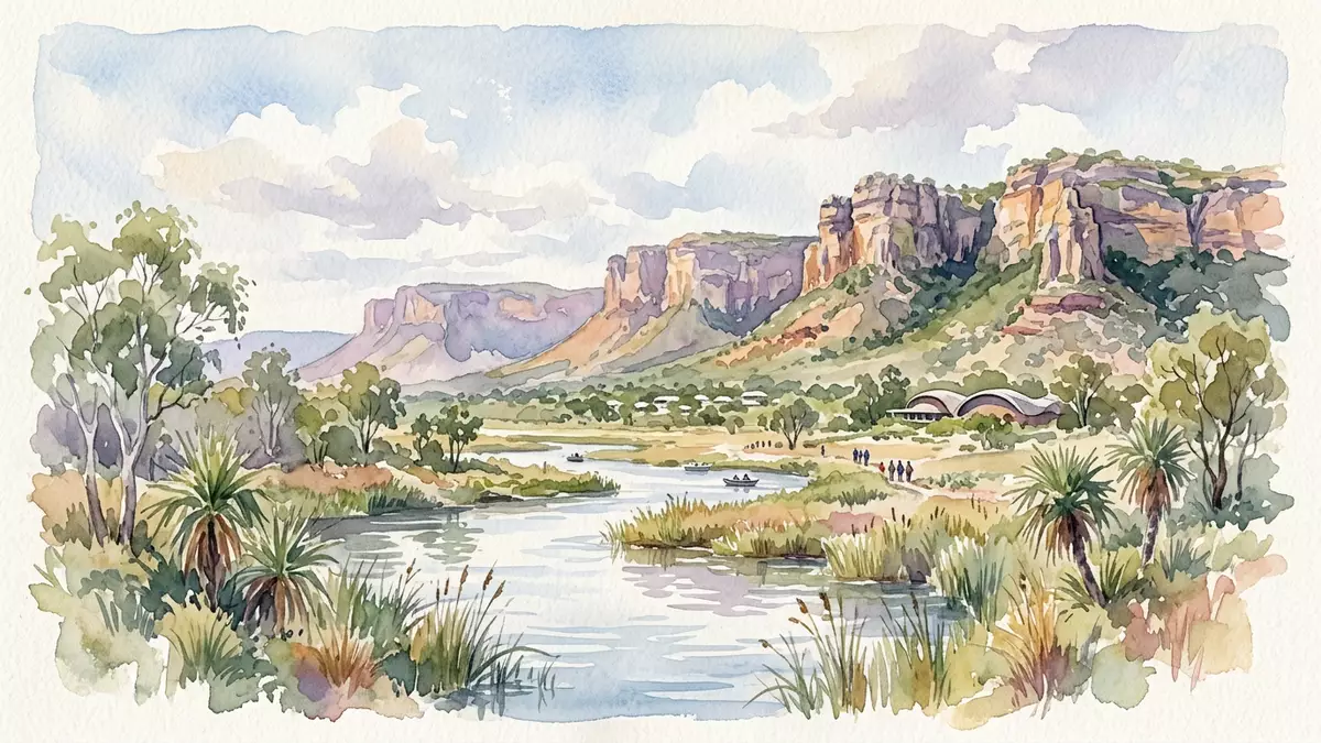 Aquarell-Illustration von Kakadu-Nationalpark in Jabiru, Australien als Reiseposter