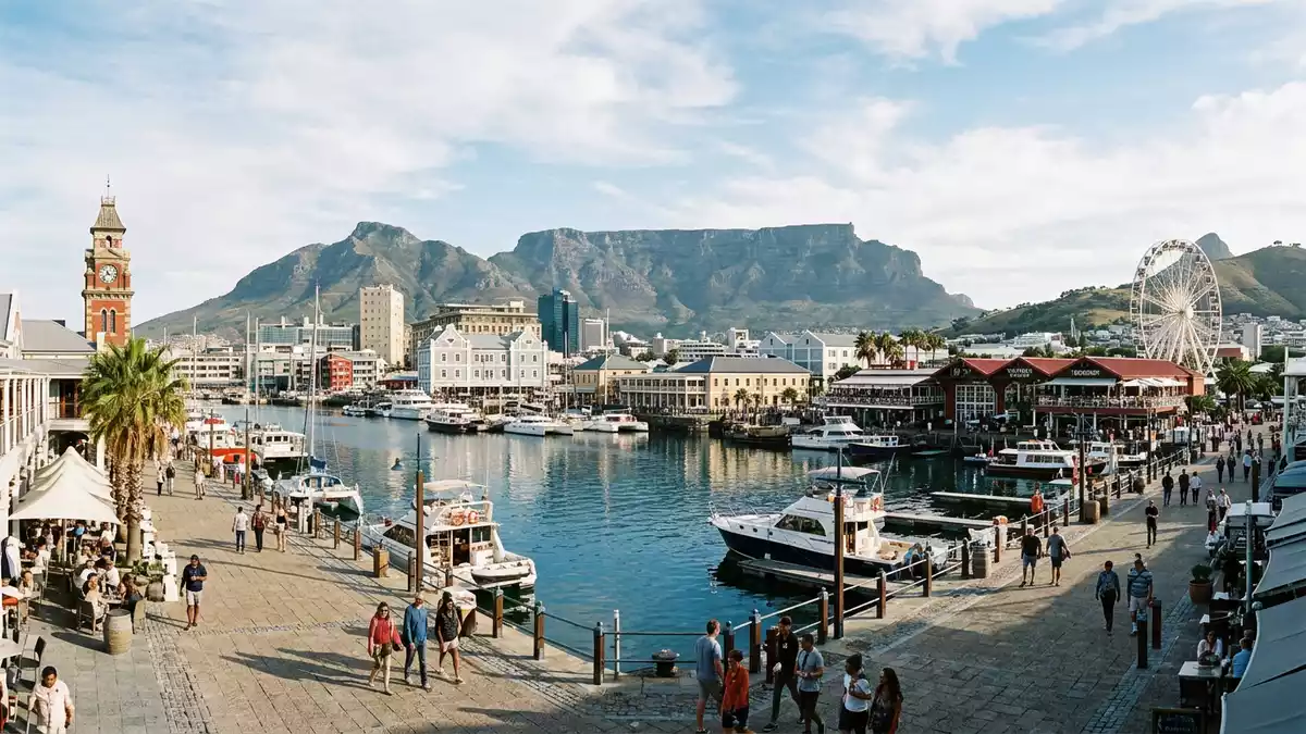 Editorial-Reisemagazinbild vom Wahrzeichen V&A Waterfront in Kapstadt, Sudafrika