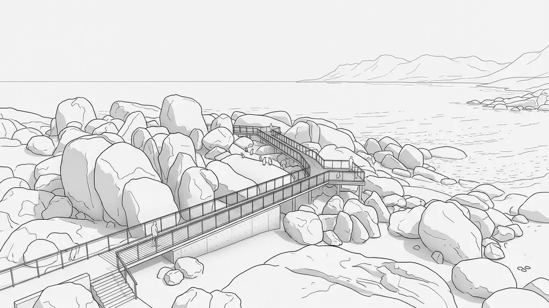 Architektur-Render von Boulders Beach in Simon's Town, Sudafrika bei Tageslicht