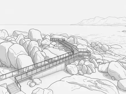 Moderner Architektur-Render zeigt Silhouette von Boulders Beach in Simon's Town Sudafrika, klare Linien und neutrales - Foto: THN