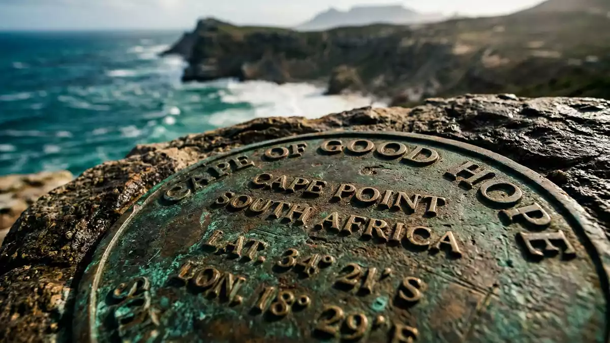 Makroaufnahme eines Materialdetails am Wahrzeichen Kap der Guten Hoffnung, Kapstadt Sudafrika