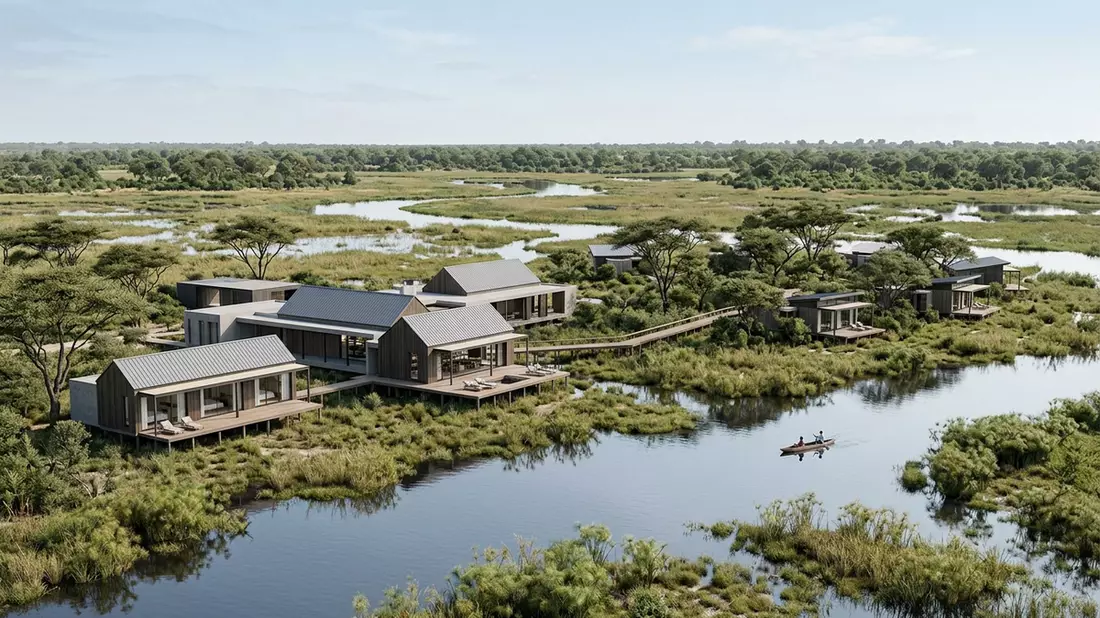 Architektur-Render von Okavango-Delta in Maun, Botswana bei Tageslicht