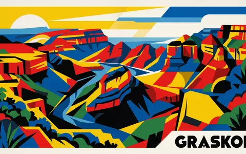 Bauhaus-Poster als geometrische Abstraktion von Blyde River Canyon in Graskop Sudafrika, kraeftige Grundfarben und harte - Foto: THN