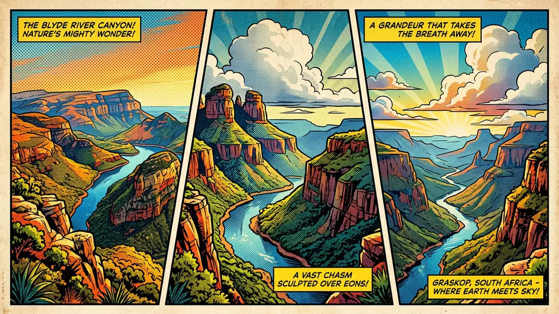 Pop-Art-Comic von Blyde River Canyon in Graskop, Sudafrika mit Rasterpunkten