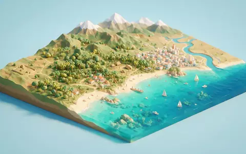 Isometrisches Diorama von Tayrona-Nationalpark und Umgebung in Santa Marta Kolumbien, verspielte Low-Poly-Kulisse in Pastellfarben - Foto: THN