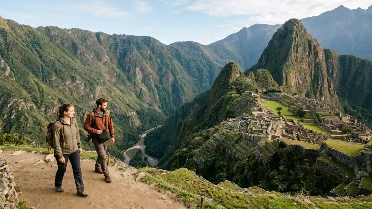 Editorial-Reisemagazinbild vom Wahrzeichen Machu Picchu in Aguas Calientes, Peru