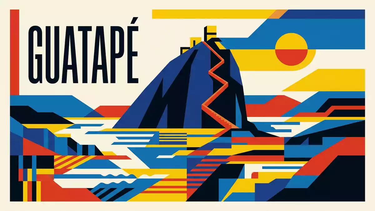Bauhaus-Poster als Abstraktion von Guatape-Felsen in Guatape, Kolumbien