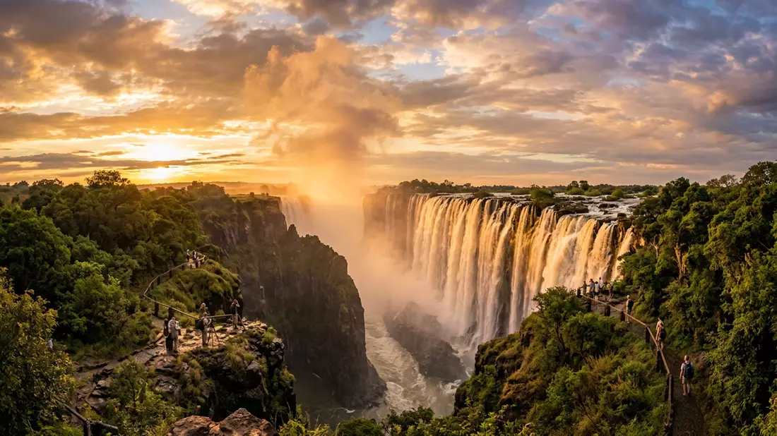 Fotorealistische Ansicht von Victoriafälle in Victoria Falls, Simbabwe/Sambia im Abendlicht