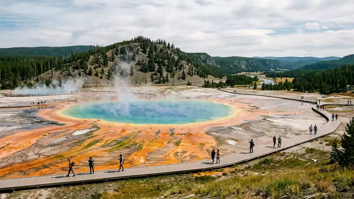 Editorial-Reisemagazinbild vom Wahrzeichen Yellowstone-Nationalpark in Yellowstone, USA