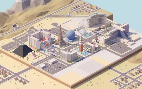 Isometrisches Diorama von Las Vegas Strip und Umgebung in Las Vegas USA, verspielte Low-Poly-Kulisse in - Foto: THN