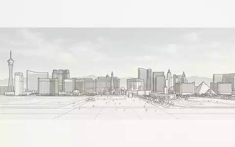 Moderner Architektur-Render zeigt Silhouette von Las Vegas Strip in Las Vegas USA, klare Linien und - Foto: THN