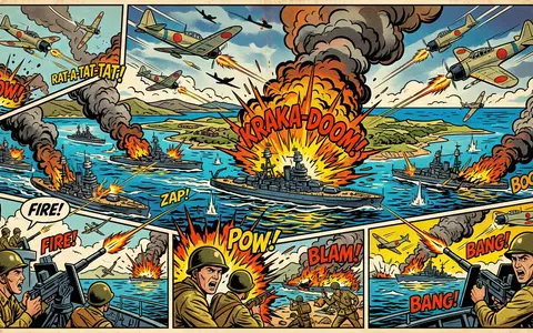 Pop-Art-Comicillustration des Wahrzeichens Pearl Harbor in Honolulu USA, kraeftige Konturen Rasterpunkte und satte Farben - Foto: THN