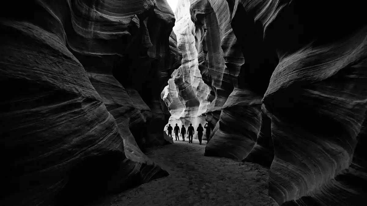 Schwarzweiss-Reportage vom Wahrzeichen Antelope Canyon in Page, USA