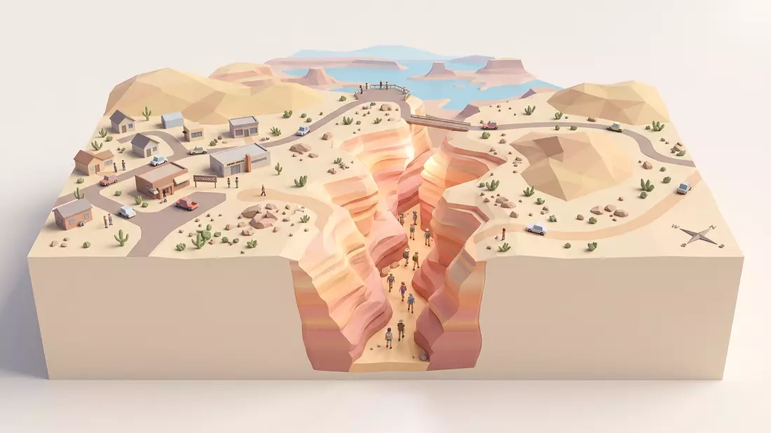 Isometrisches Diorama von Antelope Canyon in Page, USA in Pastell