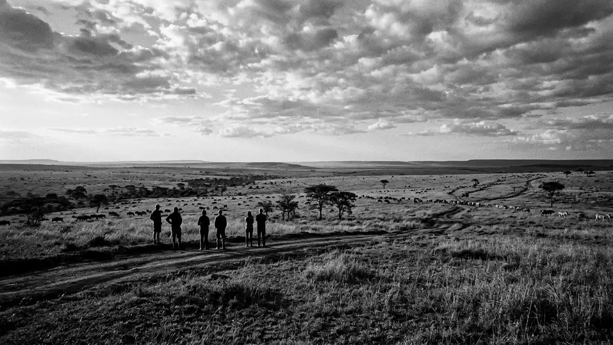 Schwarzweiss-Reportage vom Wahrzeichen Serengeti-Nationalpark in Serengeti, Tansania
