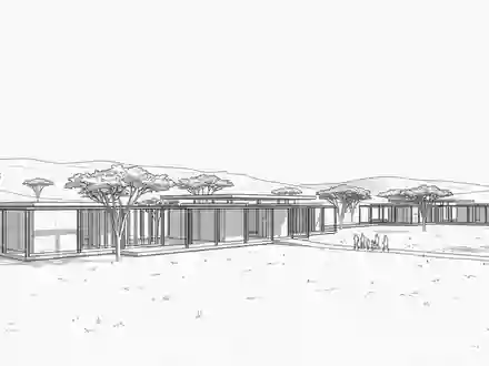 Moderner Architektur-Render zeigt Silhouette von Serengeti-Nationalpark in Serengeti Tansania, klare Linien und neutrales Tageslicht - Foto: THN