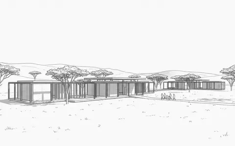 Moderner Architektur-Render zeigt Silhouette von Serengeti-Nationalpark in Serengeti Tansania, klare Linien und neutrales Tageslicht - Foto: THN