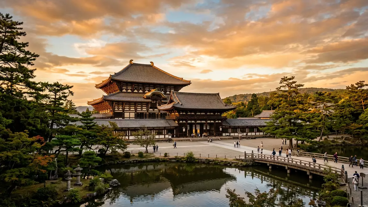 Fotorealistische Ansicht von Todai-ji Nara in Nara, Japan im Abendlicht