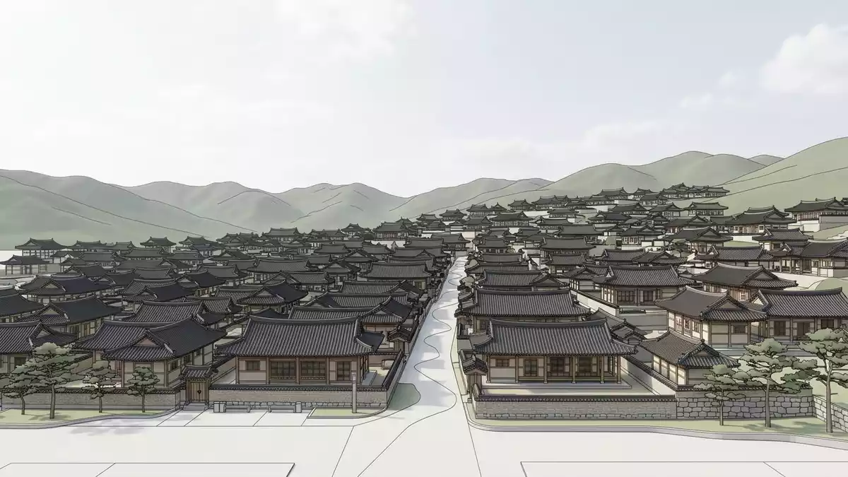 Architektur-Render von Jeonju Hanok Village in Jeonju, Sudkorea bei Tageslicht