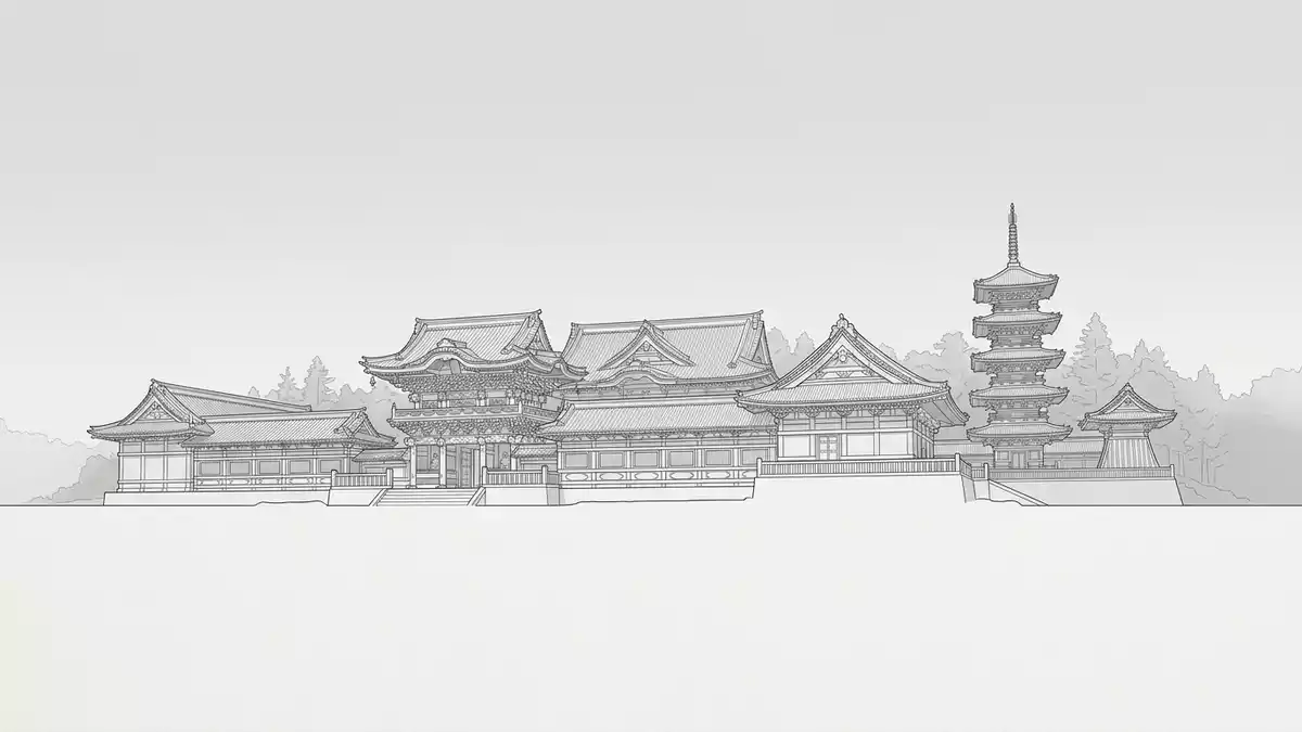 Architektur-Render von Toshogu-Schrein Nikko in Nikko, Japan bei Tageslicht