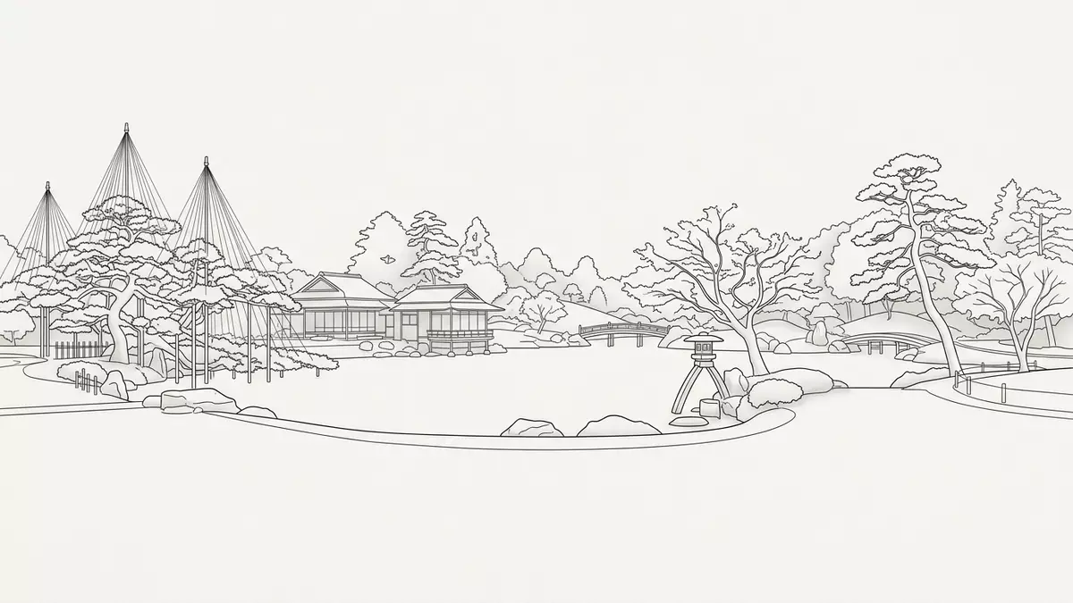 Architektur-Render von Kenroku-en Kanazawa in Kanazawa, Japan bei Tageslicht