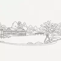 Moderner Architektur-Render zeigt Silhouette von Kenroku-en Kanazawa in Kanazawa Japan, klare Linien und neutrales Tageslicht - Foto: THN
