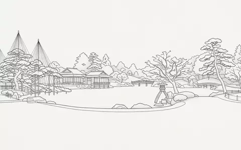 Moderner Architektur-Render zeigt Silhouette von Kenroku-en Kanazawa in Kanazawa Japan, klare Linien und neutrales Tageslicht - Foto: THN