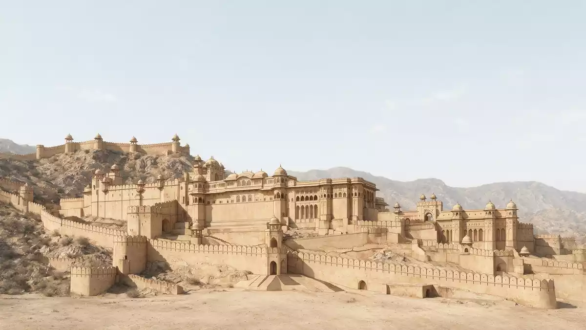 Architektur-Render von Amber Fort Jaipur in Jaipur, Indien bei Tageslicht