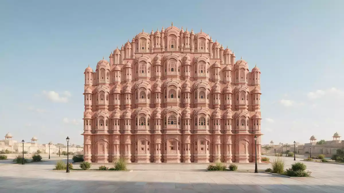 Architektur-Render von Hawa Mahal Jaipur in Jaipur, Indien bei Tageslicht