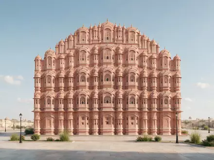 Moderner Architektur-Render zeigt Silhouette von Hawa Mahal Jaipur in Jaipur Indien, klare Linien und neutrales - Foto: THN